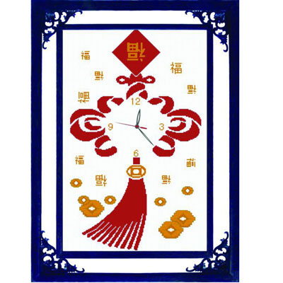 義烏十字繡布圖紙線套件中國(guó)結(jié)(鐘表)中格49*69cm