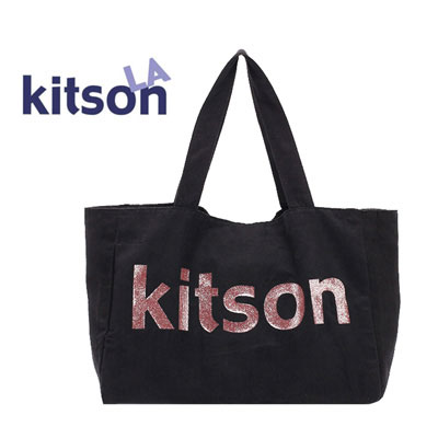 kitson實用黑色麂皮絨手提包 燙金logo便當包單肩包批發(fā)